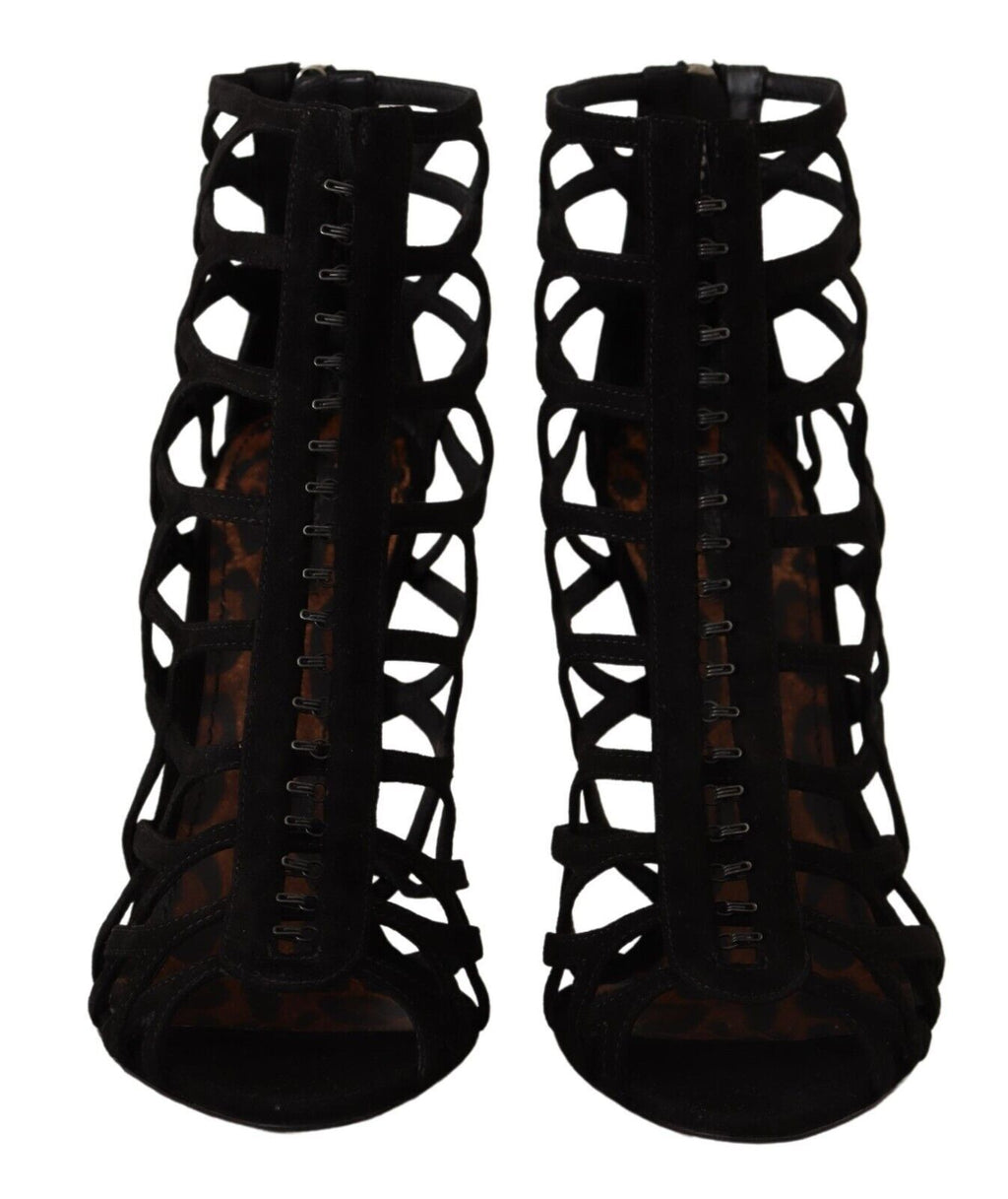Dolce & Gabbana Schwarz Wildleder Stiletto Heels Bette Sandalen Schuhe