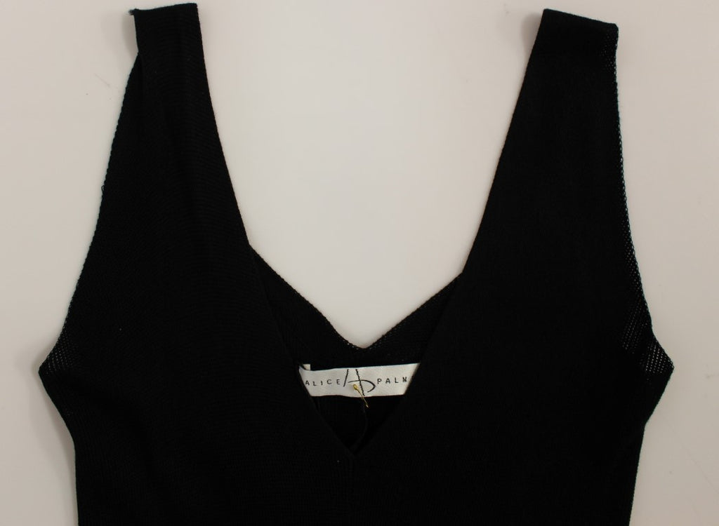 Alice Palmer Schwarz Weiß Niedriger V-Ausschnitt Gestricktes Cocktailkleid