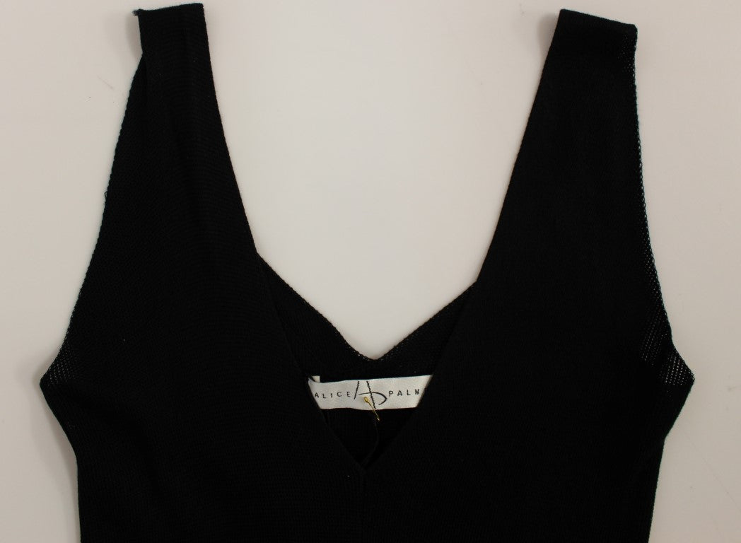 Alice Palmer Schwarz Weiß Niedriger V-Ausschnitt Gestricktes Cocktailkleid