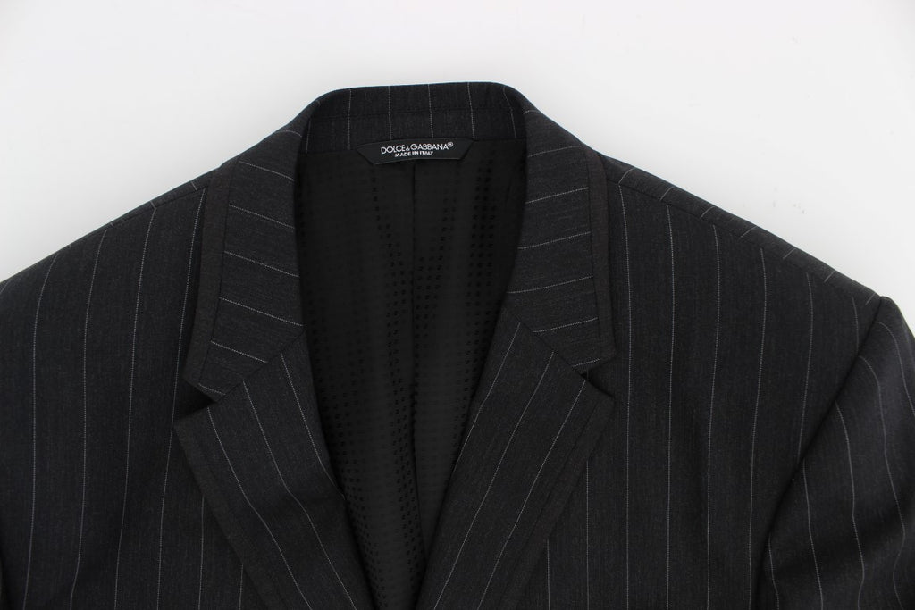 Dolce & Gabbana Grauer gestreifter Slim Fit Wollblazer
