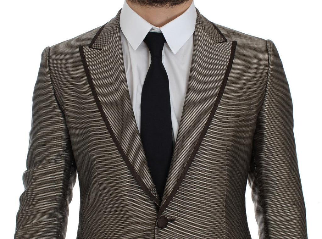 Dolce & Gabbana Brauner Slim Fit Seidenblazer mit zwei Knöpfen