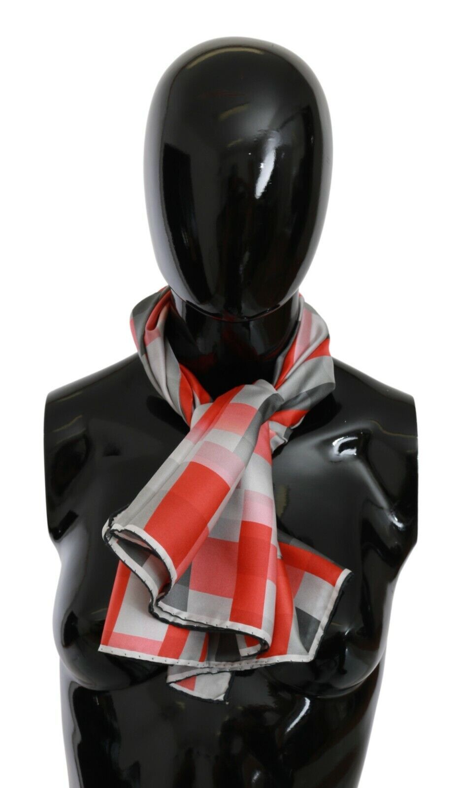 Costume National Grauer Roter Seidenschal Foulard Wickelschal