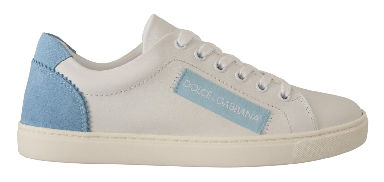 Dolce & Gabbana Weiß Blau Leder Low Top Turnschuhe Schuhe