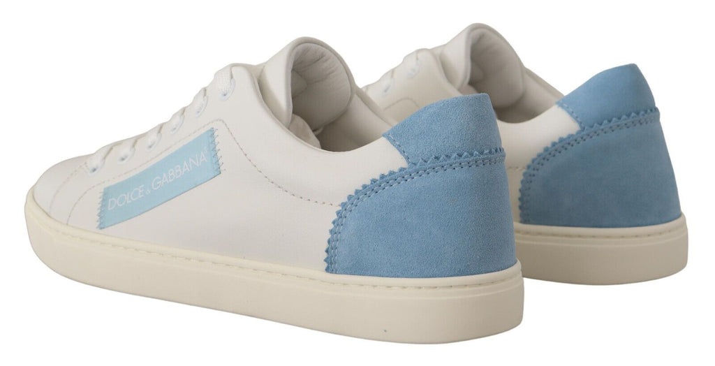 Dolce & Gabbana Weiß Blau Leder Low Top Turnschuhe Schuhe