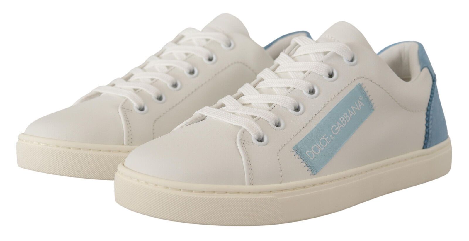 Dolce & Gabbana Weiß Blau Leder Low Top Turnschuhe Schuhe