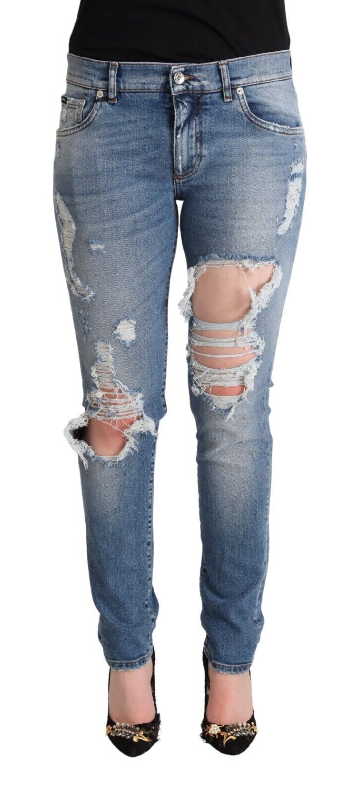 Dolce & Gabbana Blaue Skinny-Jeans aus Baumwoll-Denim mit Distressed-Effekt
