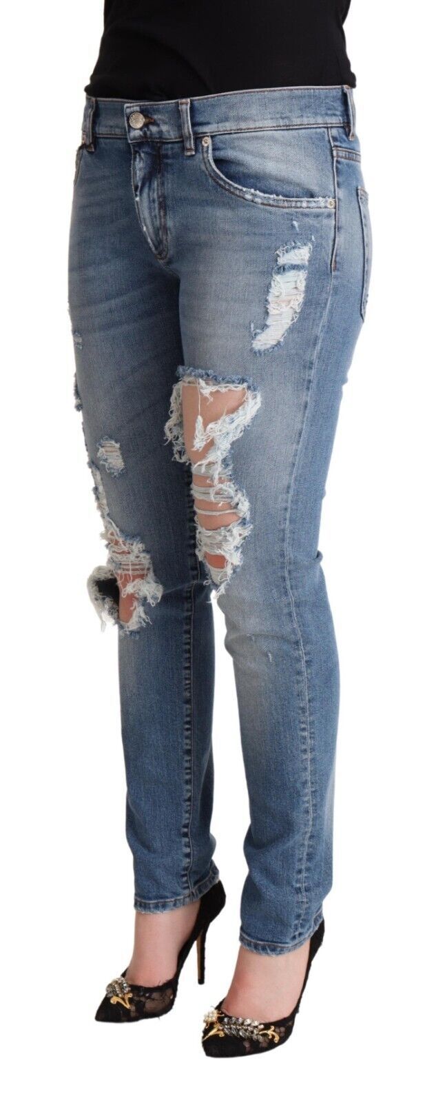 Dolce & Gabbana Blaue Skinny-Jeans aus Baumwoll-Denim mit Distressed-Effekt