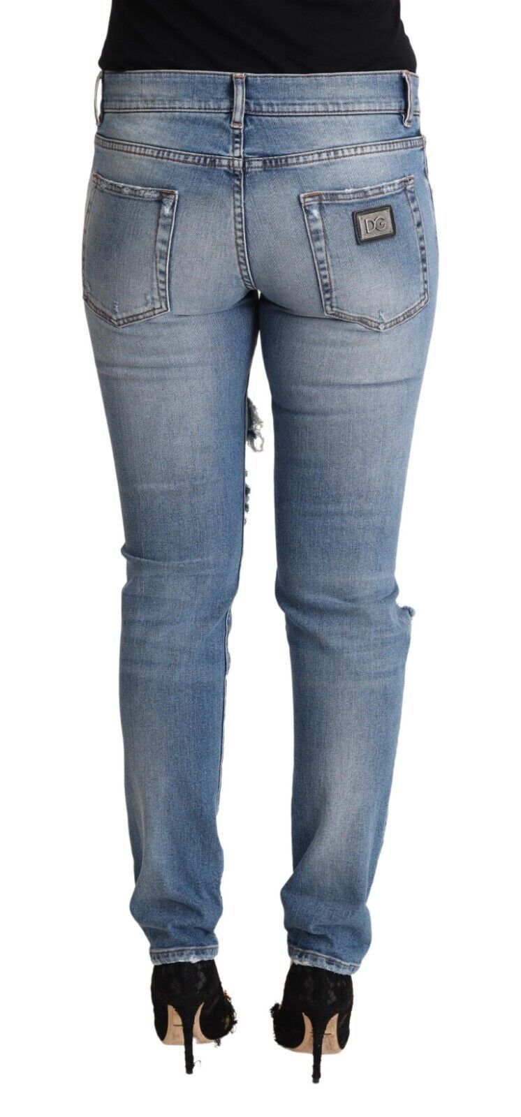 Dolce & Gabbana Blaue Skinny-Jeans aus Baumwoll-Denim mit Distressed-Effekt