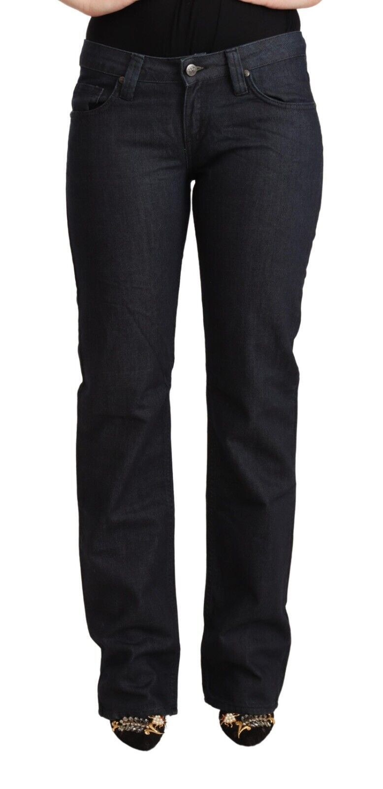Exte Dunkelblaue Baumwoll-Stretch-Jeans mit niedriger Taille aus geradem Denim