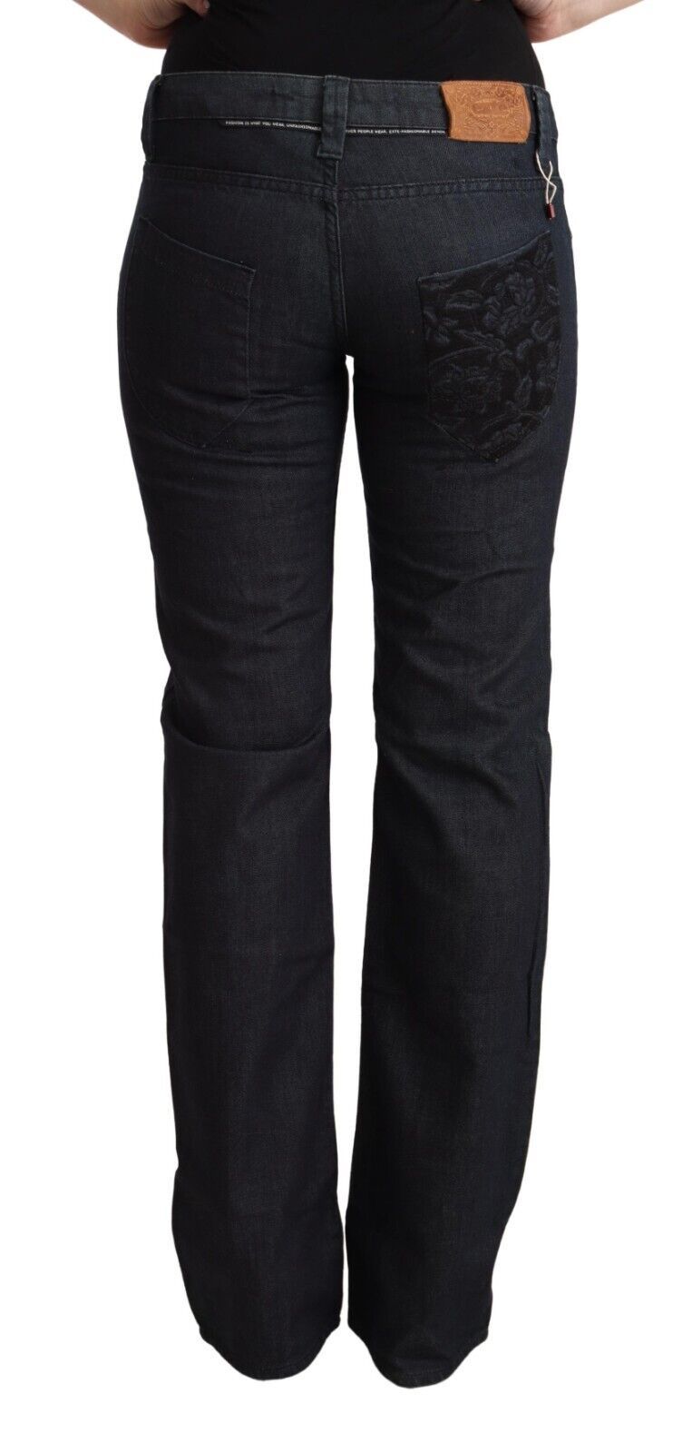 Exte Dunkelblaue Baumwoll-Stretch-Jeans mit niedriger Taille aus geradem Denim