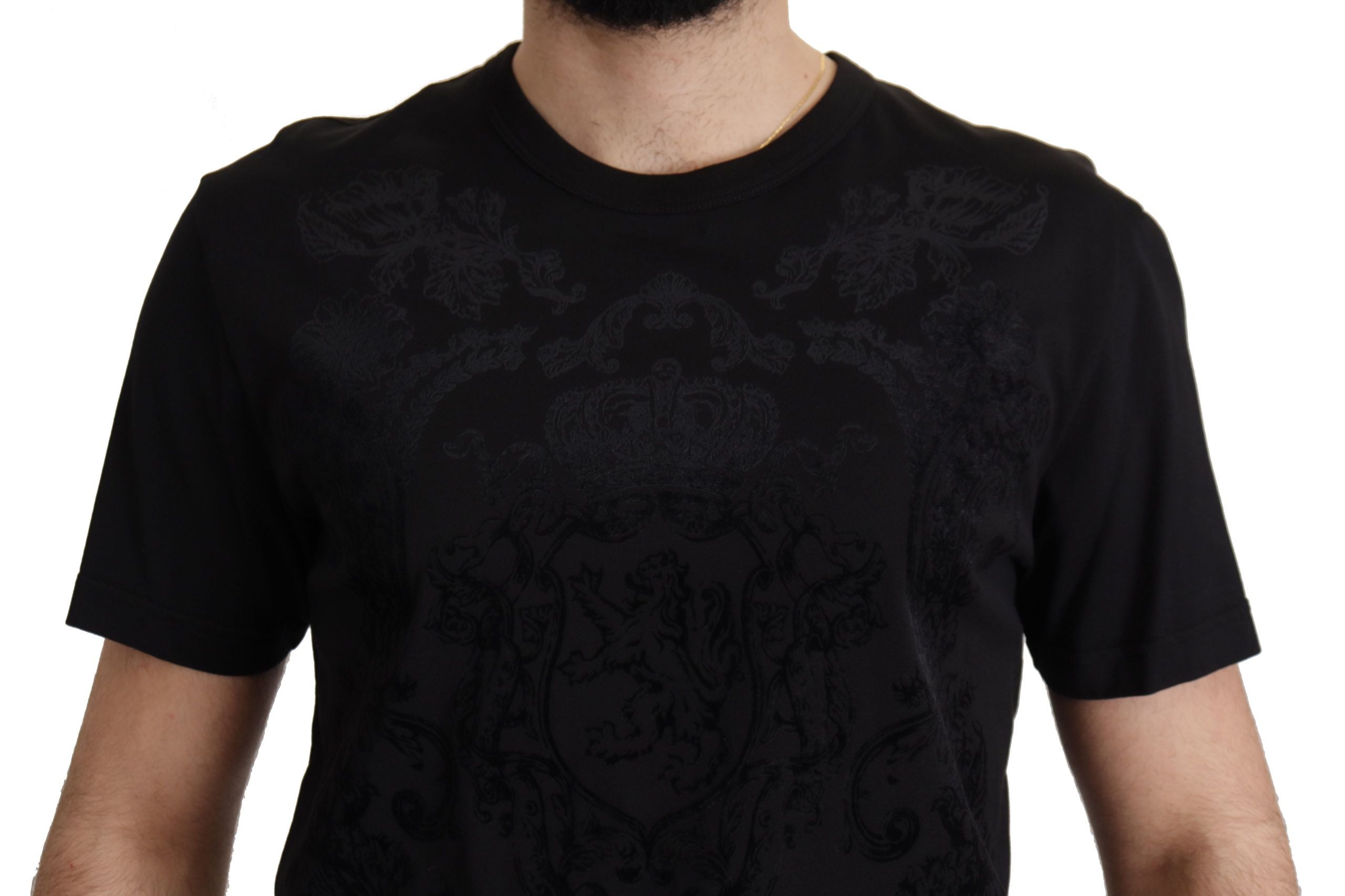 Dolce & Gabbana Schwarzes DG Barock-T-Shirt mit Rundhalsausschnitt aus Baumwolle