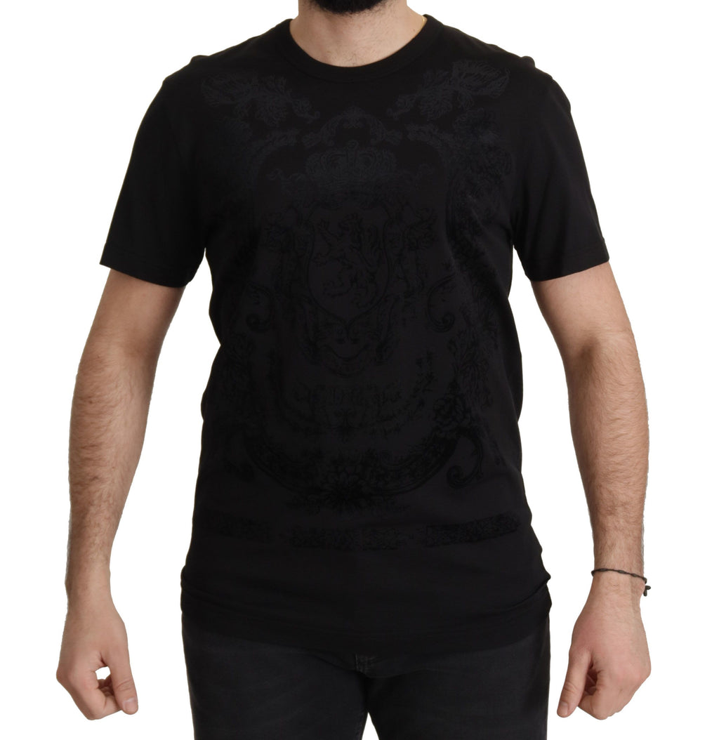 Dolce & Gabbana Schwarzes DG Barock-T-Shirt mit Rundhalsausschnitt aus Baumwolle