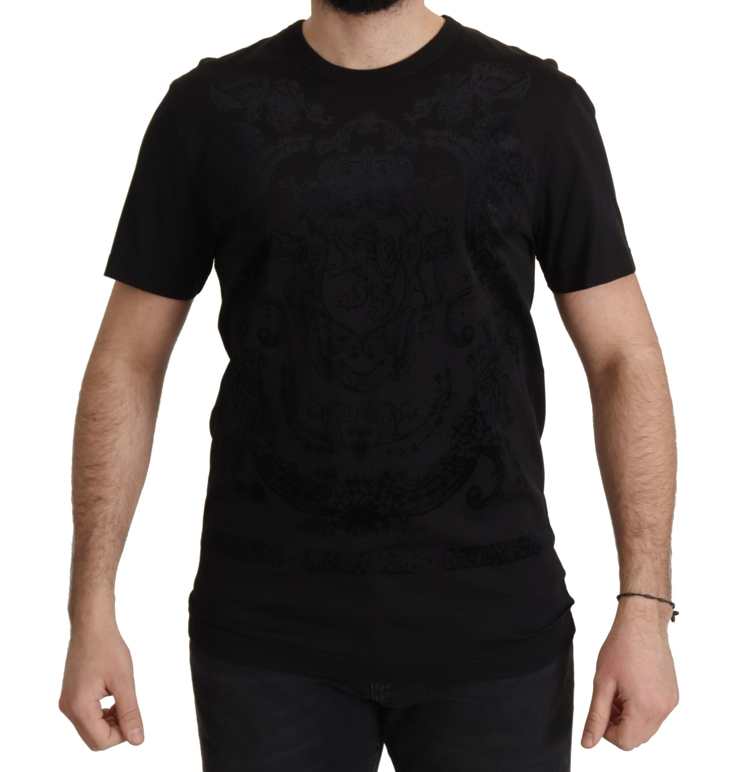 Dolce & Gabbana Schwarzes DG Barock-T-Shirt mit Rundhalsausschnitt aus Baumwolle