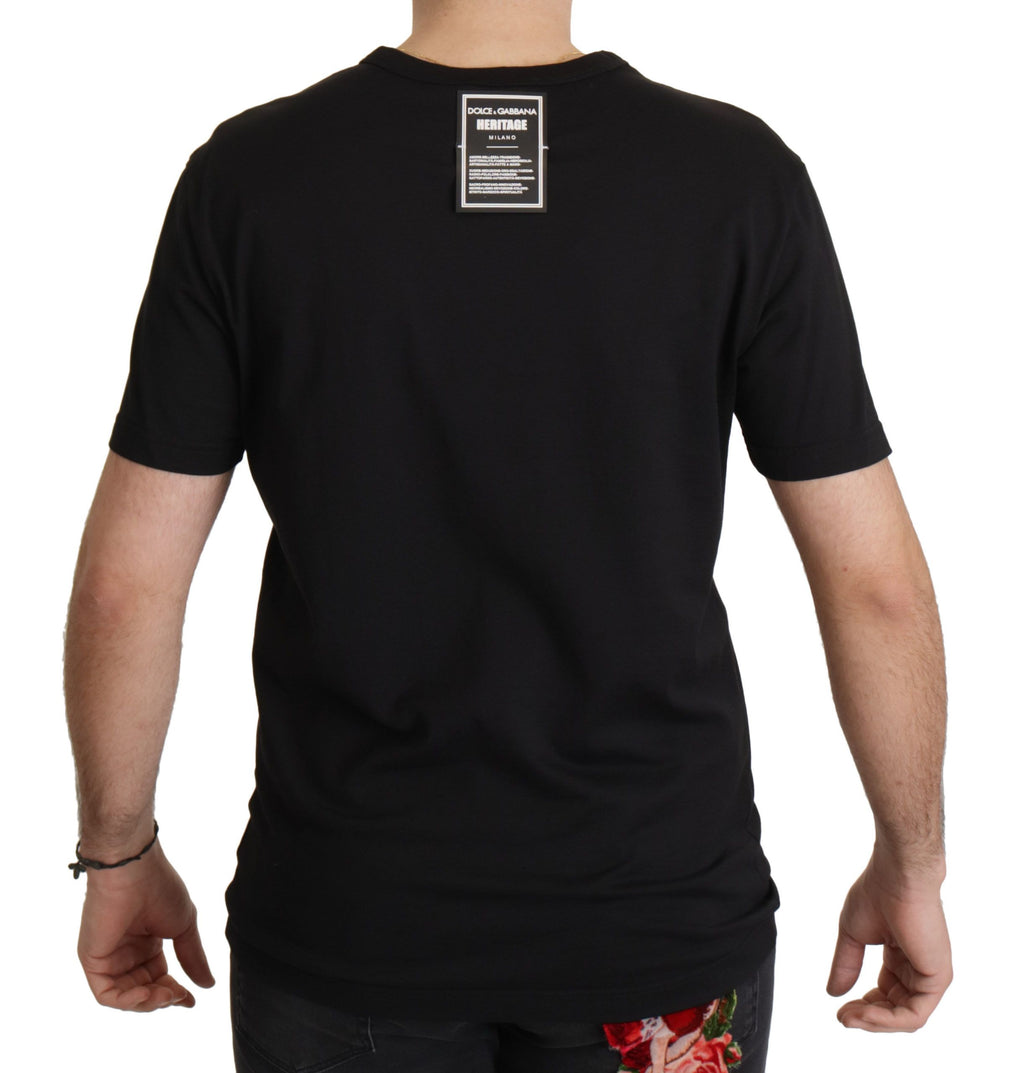 Dolce & Gabbana Schwarzes DG Barock-T-Shirt mit Rundhalsausschnitt aus Baumwolle