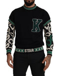 Dolce & Gabbana Black Green Cotton KING Star Crewneck Pullover Sweater