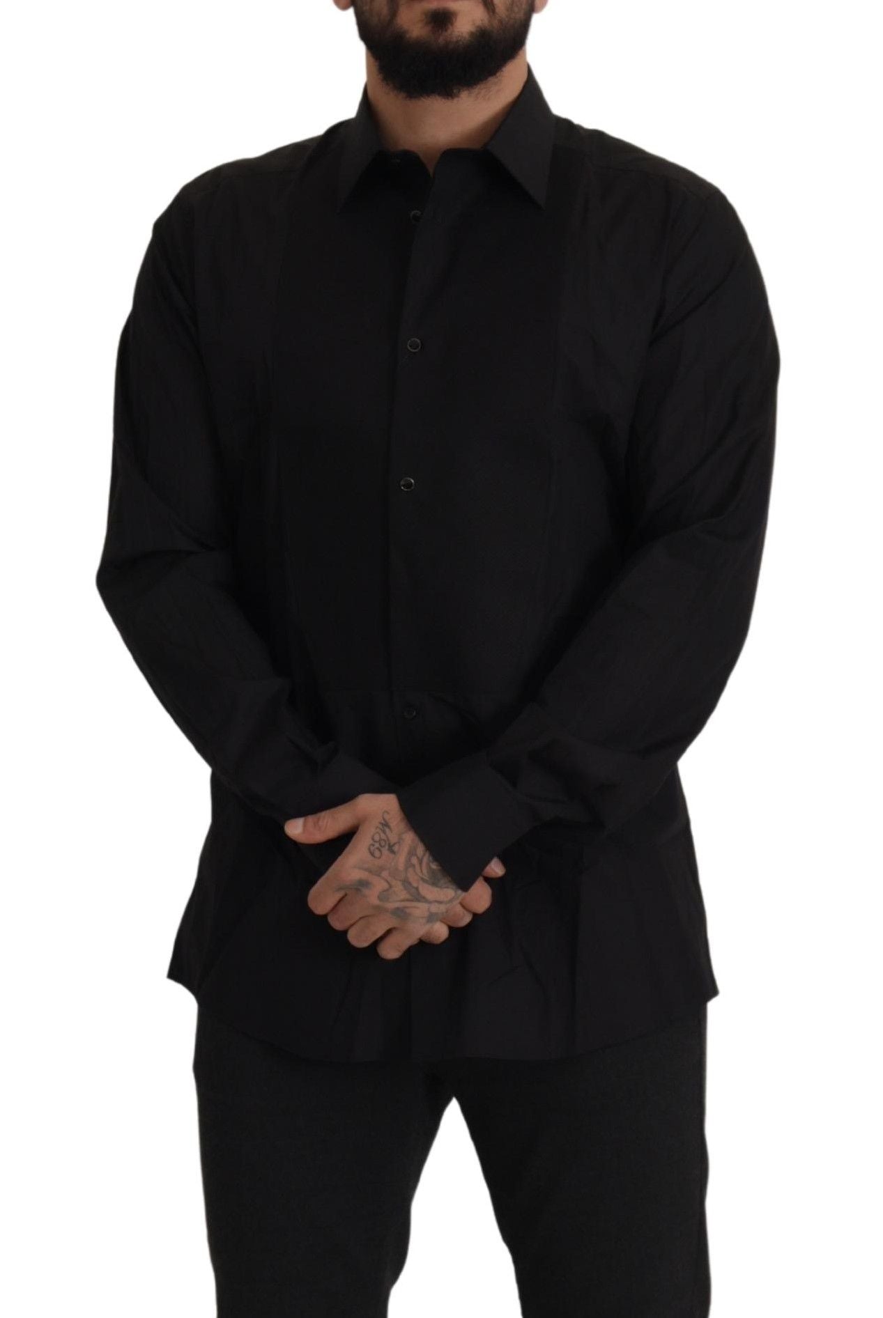 Dolce & Gabbana Schwarzes GOLD Slim Fit Smokinghemd