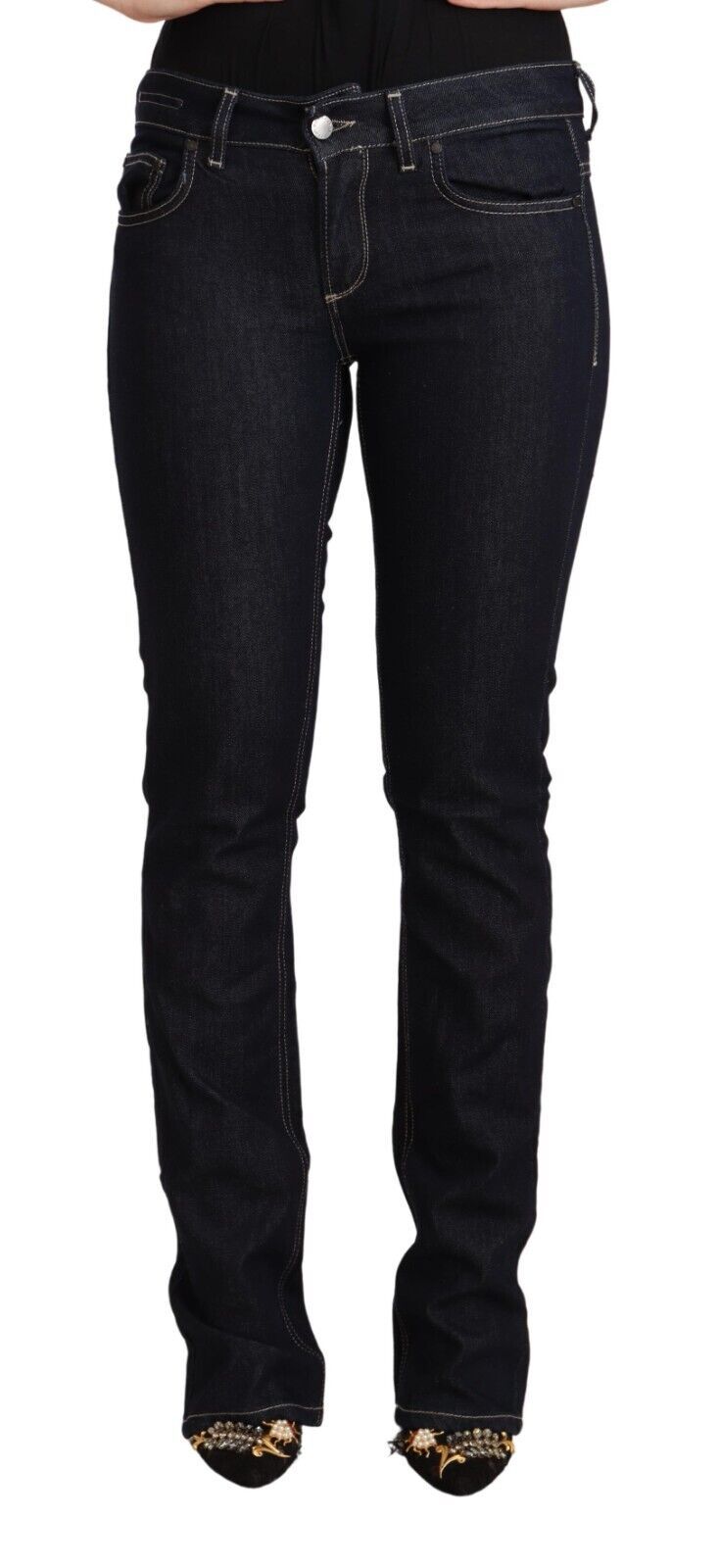 GF Ferre Schwarze Baumwoll-Stretch-Denim-Jeans mit niedriger Taille