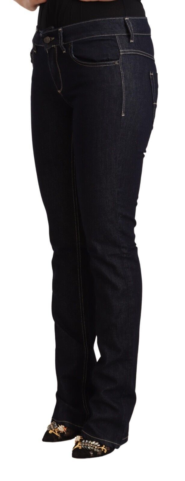 GF Ferre Schwarze Baumwoll-Stretch-Denim-Jeans mit niedriger Taille