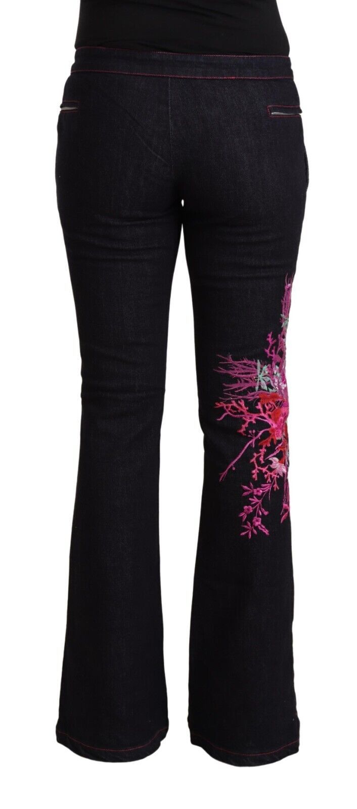 Exte Schwarze Baumwoll-Stretch-Jeans mit mittlerer Taille ausgestelltem Denim