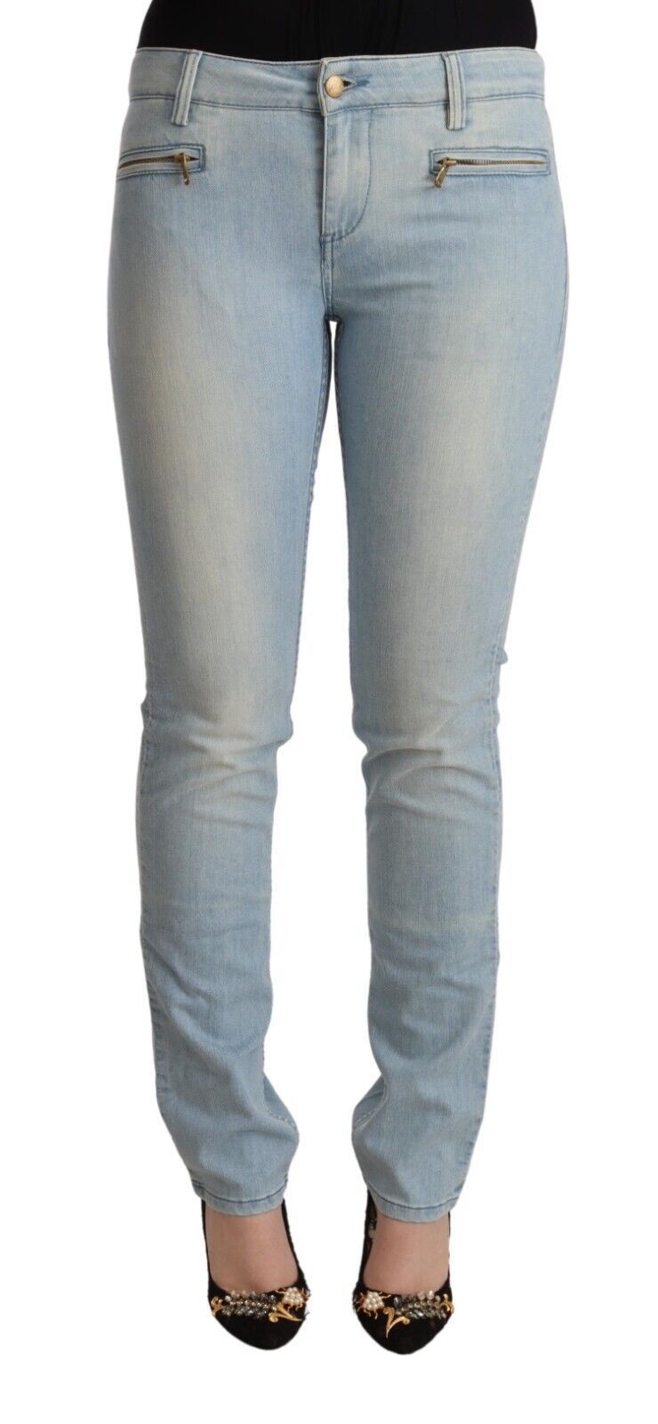 MILA SCHÖN Hellblaue Slim Fit Denim Jeans aus Baumwolle mit mittlerer Taille