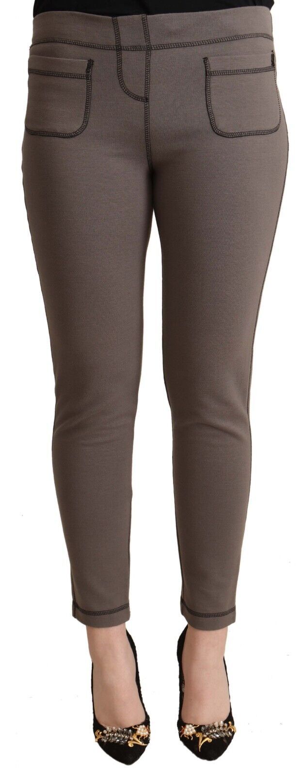 John Galliano Graue Baumwolle Mittlere Taille Stretch Leggings Gekürzte Hosen
