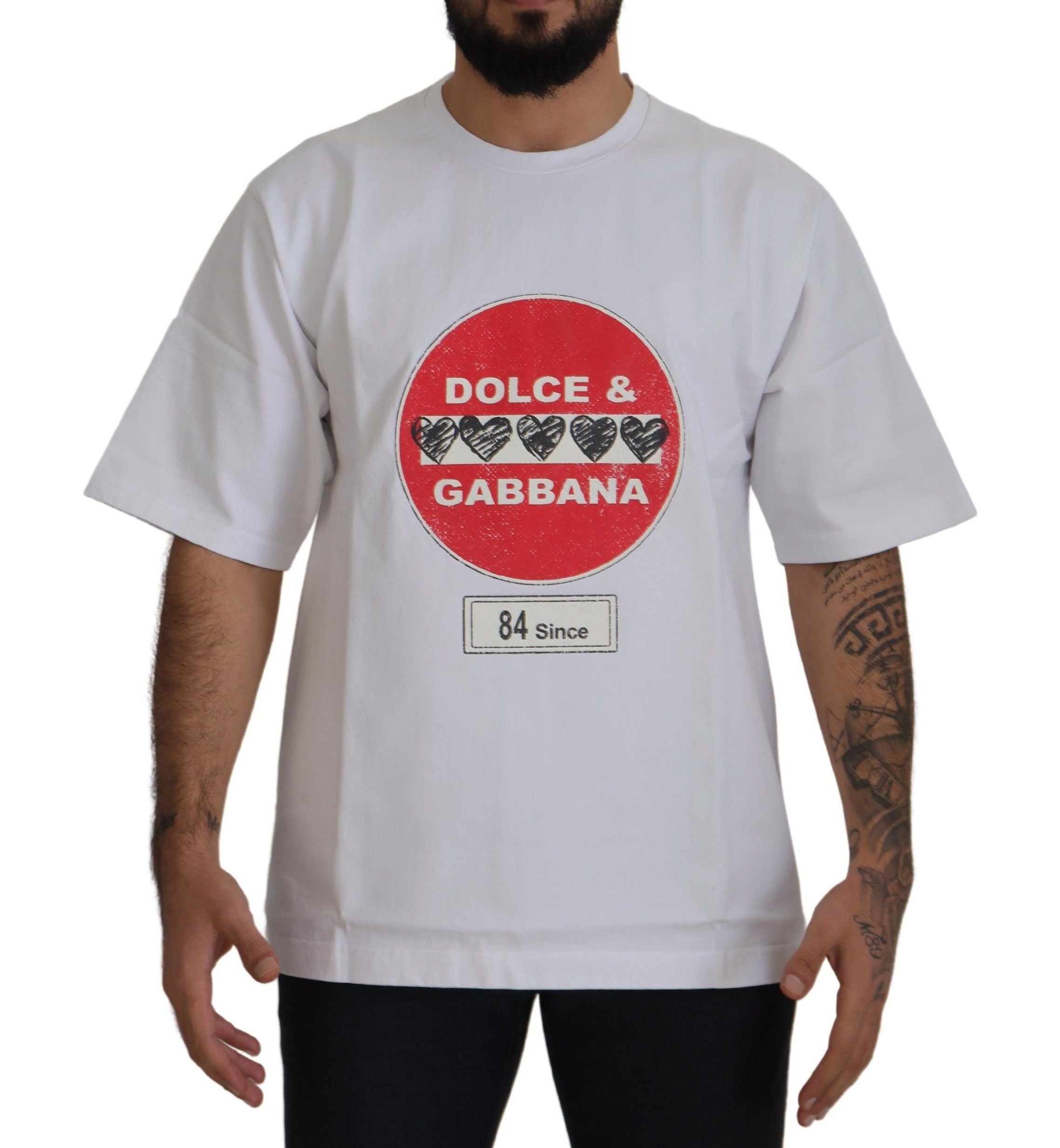 Dolce & Gabbana Weißes Amor Heart Baumwoll-T-Shirt mit Rundhalsausschnitt