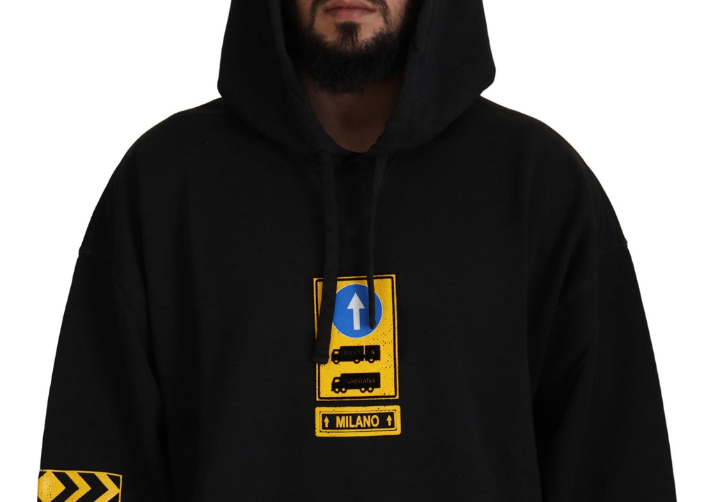 Dolce & Gabbana Schwarzer DG Shield Pullover aus Baumwolle mit Kapuze