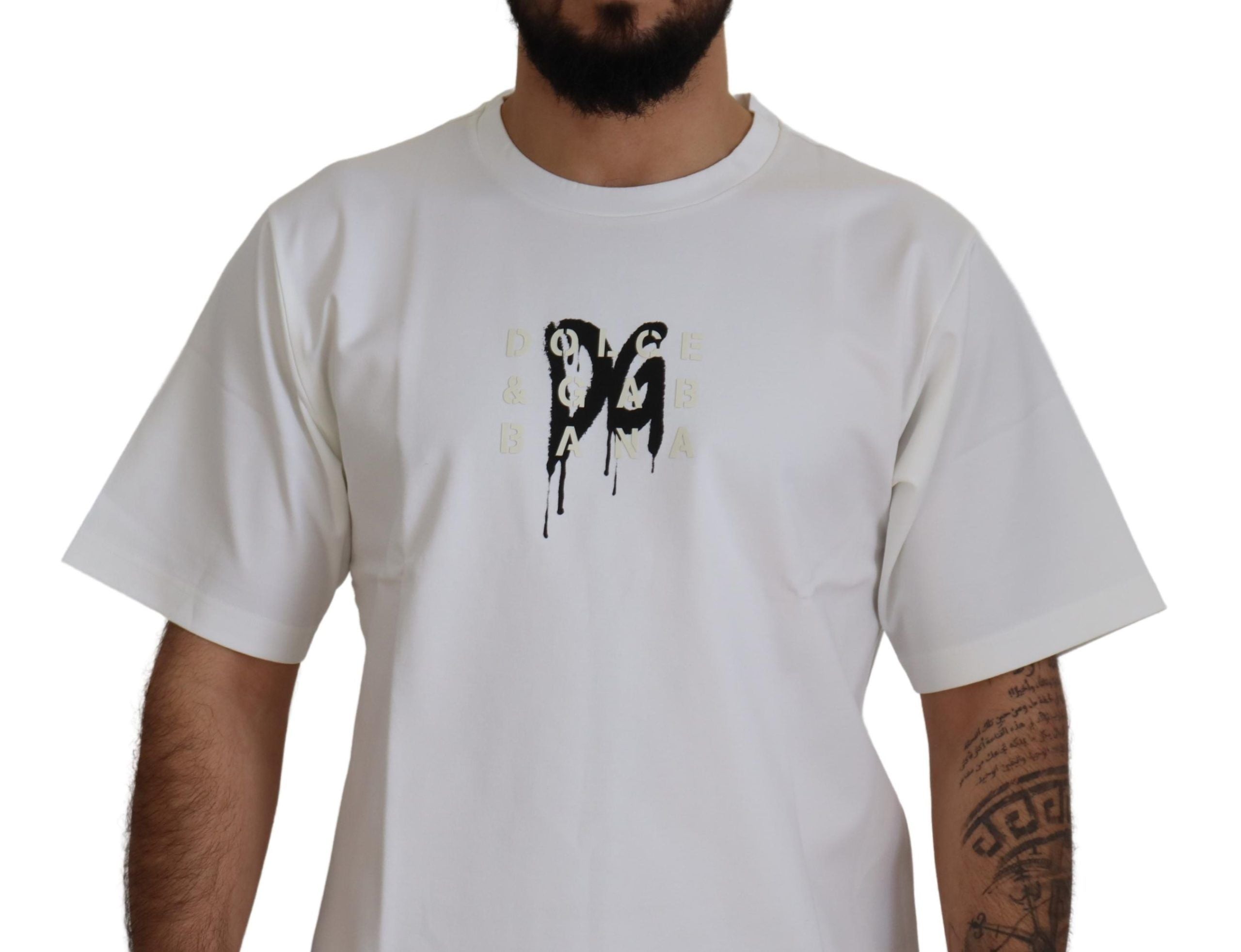 Dolce & Gabbana Weißes T-Shirt mit Logoaufdruck aus Baumwolle mit Rundhalsausschnitt