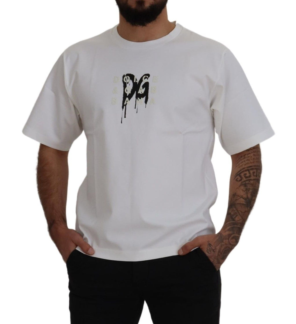 Dolce & Gabbana Weißes T-Shirt mit Logoaufdruck aus Baumwolle mit Rundhalsausschnitt