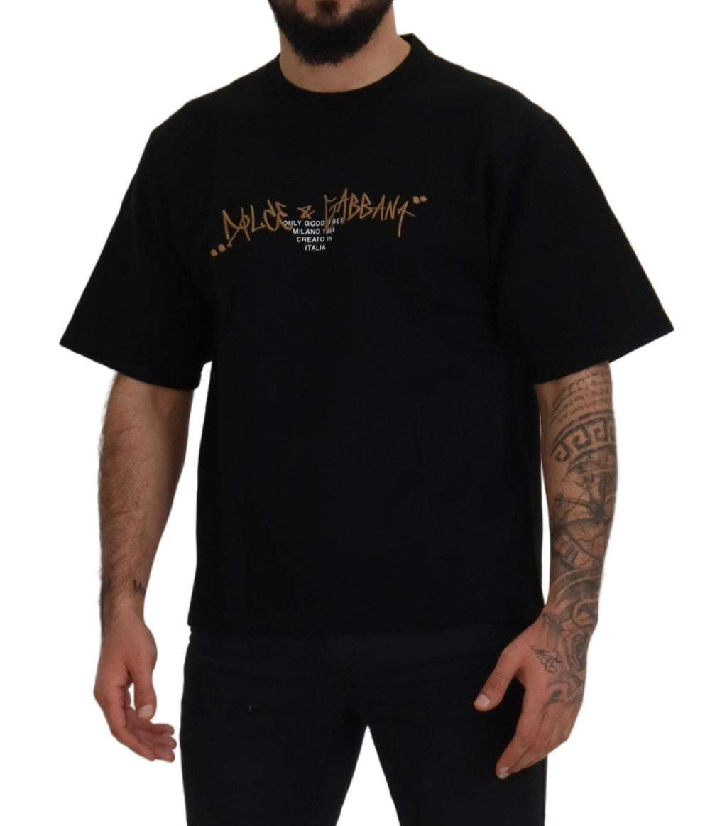 Dolce & Gabbana Schwarzes Logo-T-Shirt aus Baumwolle mit Rundhalsausschnitt