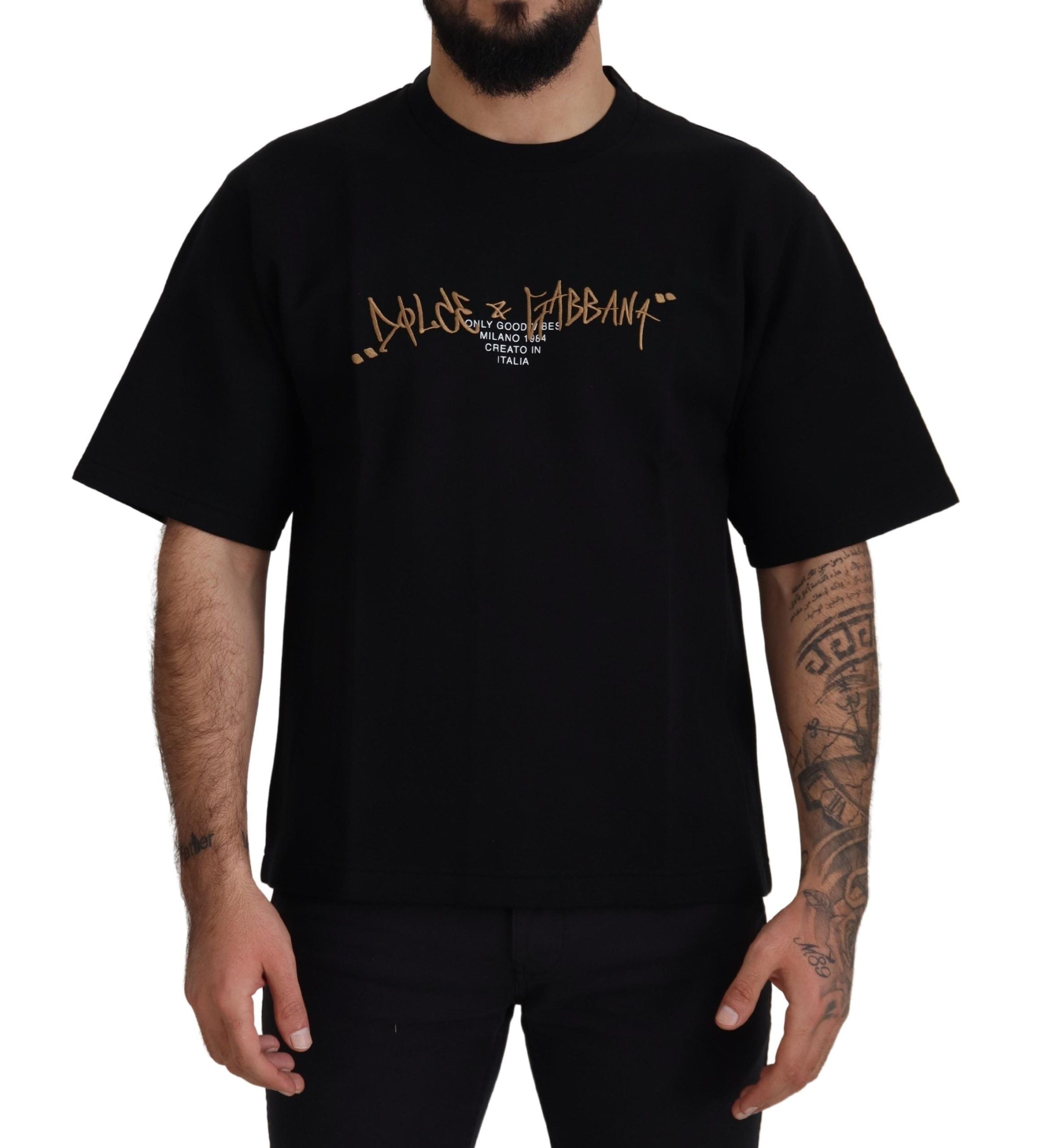 Dolce & Gabbana Schwarzes Logo-T-Shirt aus Baumwolle mit Rundhalsausschnitt