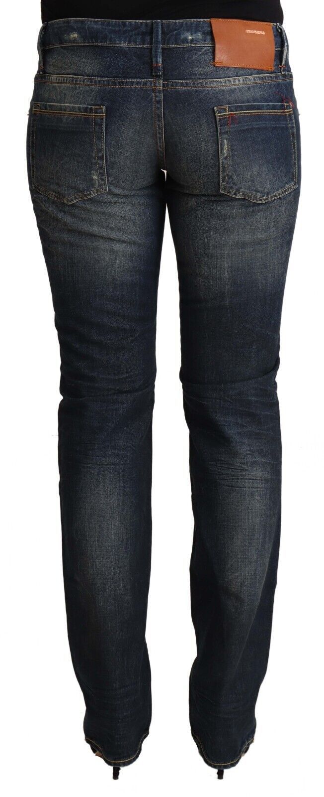 Acht Blaue Skinny Denim Jeans aus gewaschener Baumwolle mit niedriger Taille