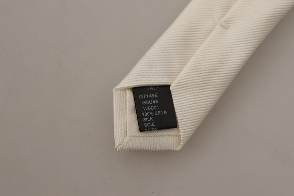 Dolce & Gabbana Off-White 100% Seide Schlank Verstellbare Accessoire-Krawatte