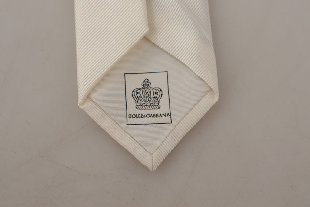 Dolce & Gabbana Off-White 100% Seide Schlank Verstellbare Accessoire-Krawatte
