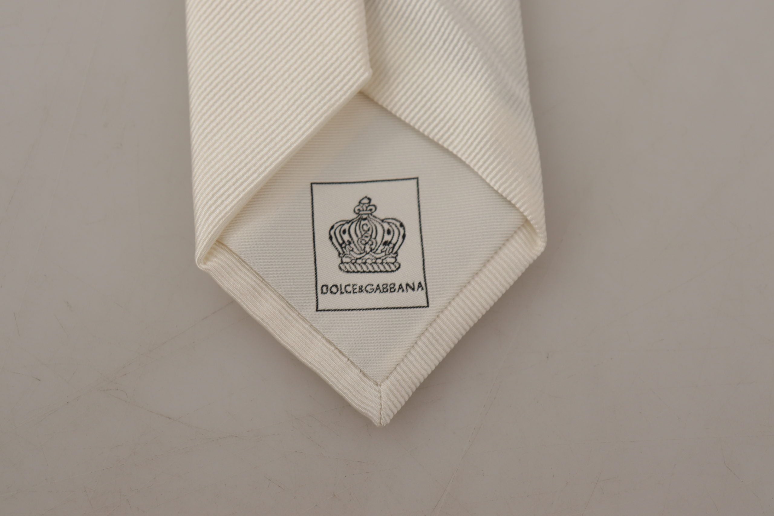 Dolce & Gabbana Off-White 100% Seide Schlank Verstellbare Accessoire-Krawatte