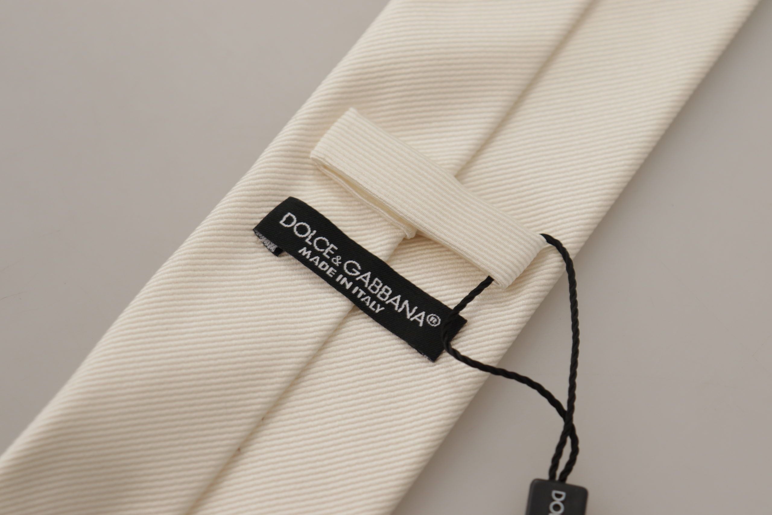 Dolce & Gabbana Off-White 100% Seide Schlank Verstellbare Accessoire-Krawatte