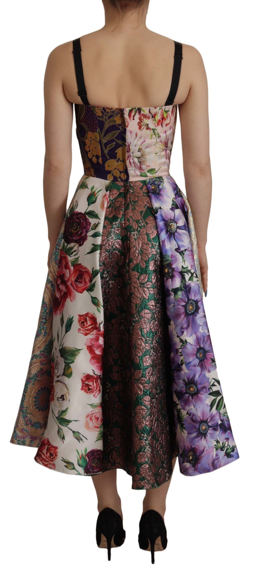 Dolce & Gabbana Kleid Midi Patchwork Blumen Jacquard Seide