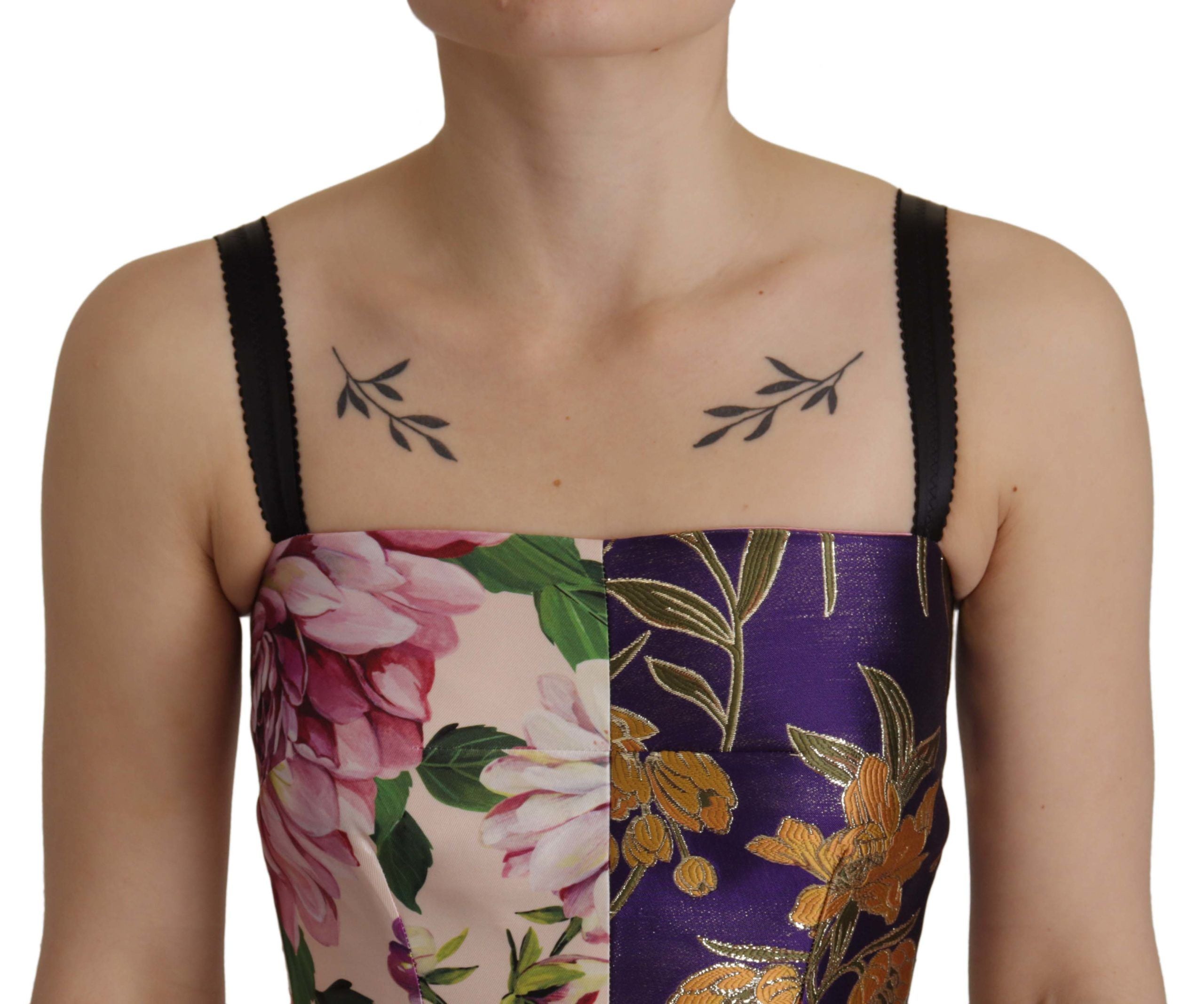Dolce & Gabbana Kleid Midi Patchwork Blumen Jacquard Seide