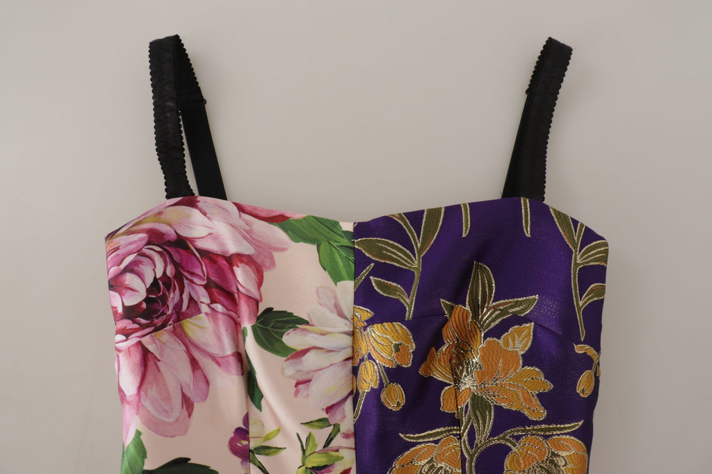 Dolce & Gabbana Kleid Midi Patchwork Blumen Jacquard Seide