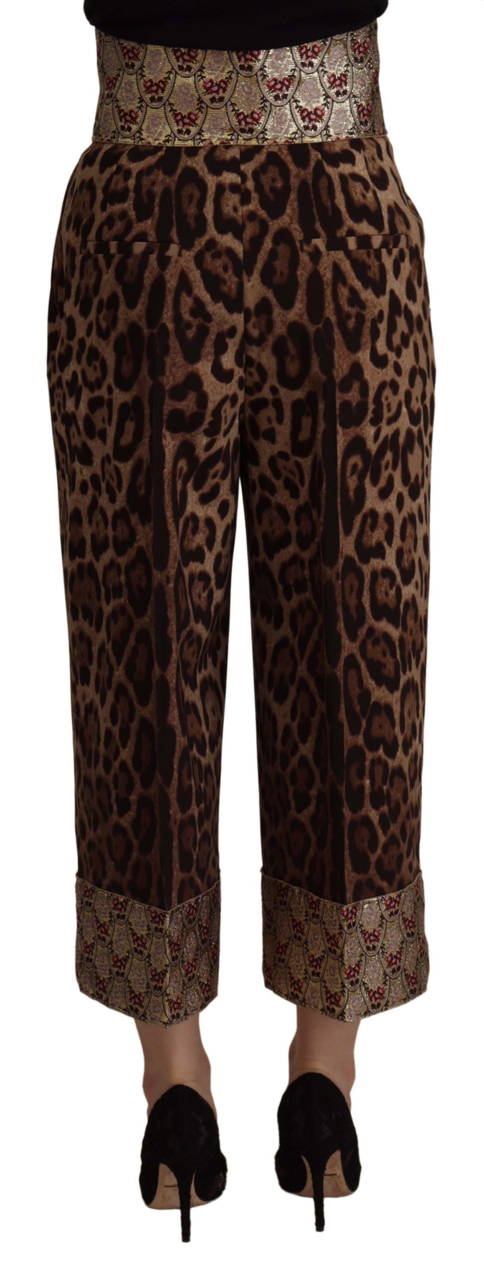 Dolce & Gabbana Braune Leopard-Gold-Jacquard-Hose mit hoher Taille