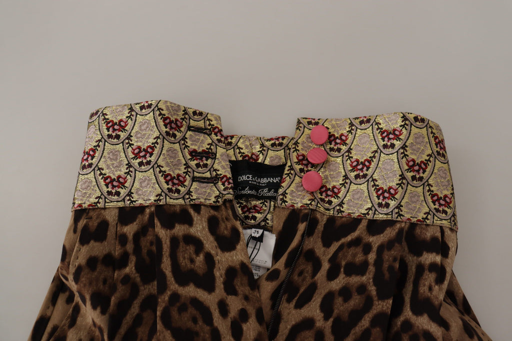 Dolce & Gabbana Braune Leopard-Gold-Jacquard-Hose mit hoher Taille