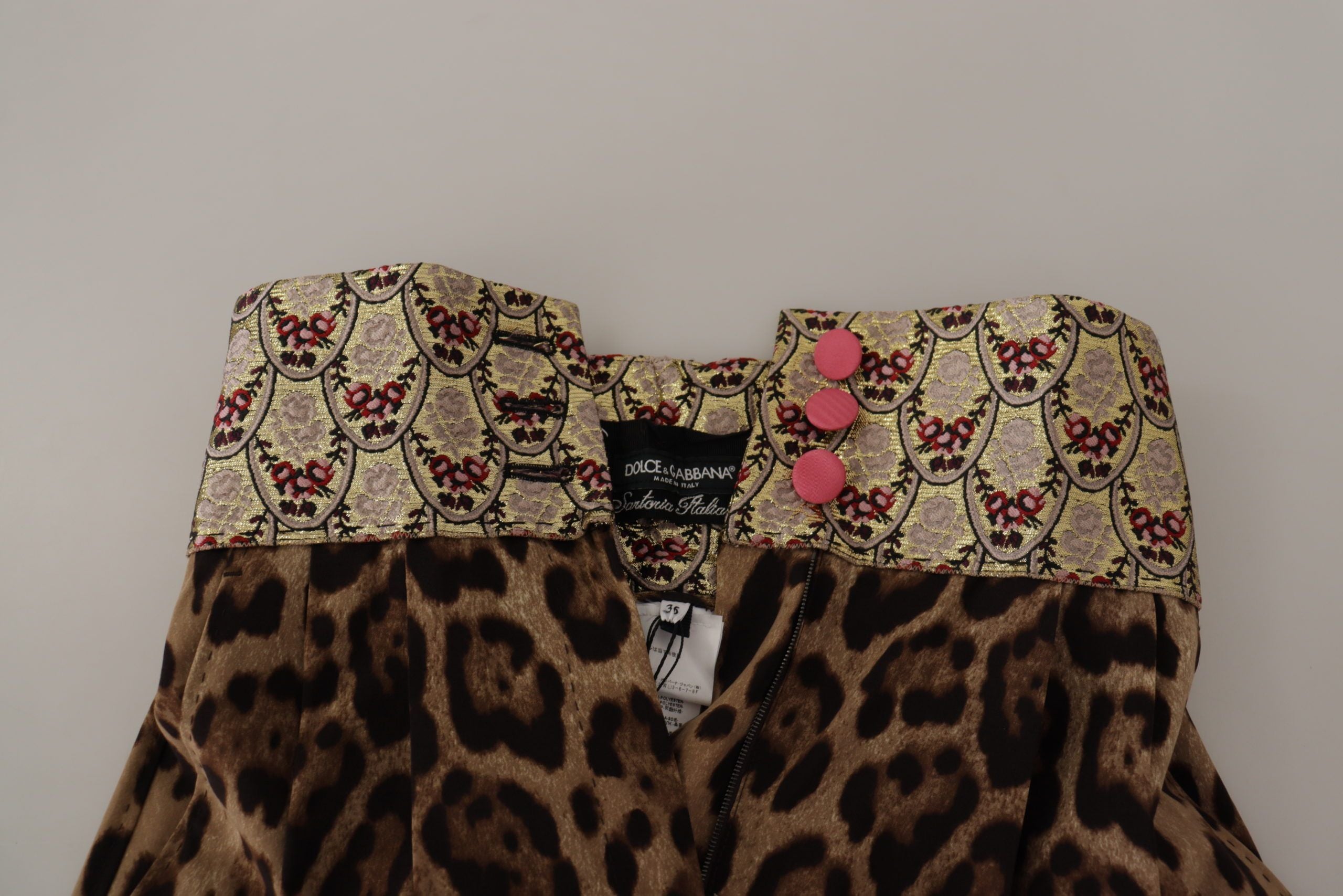 Dolce & Gabbana Braune Leopard-Gold-Jacquard-Hose mit hoher Taille
