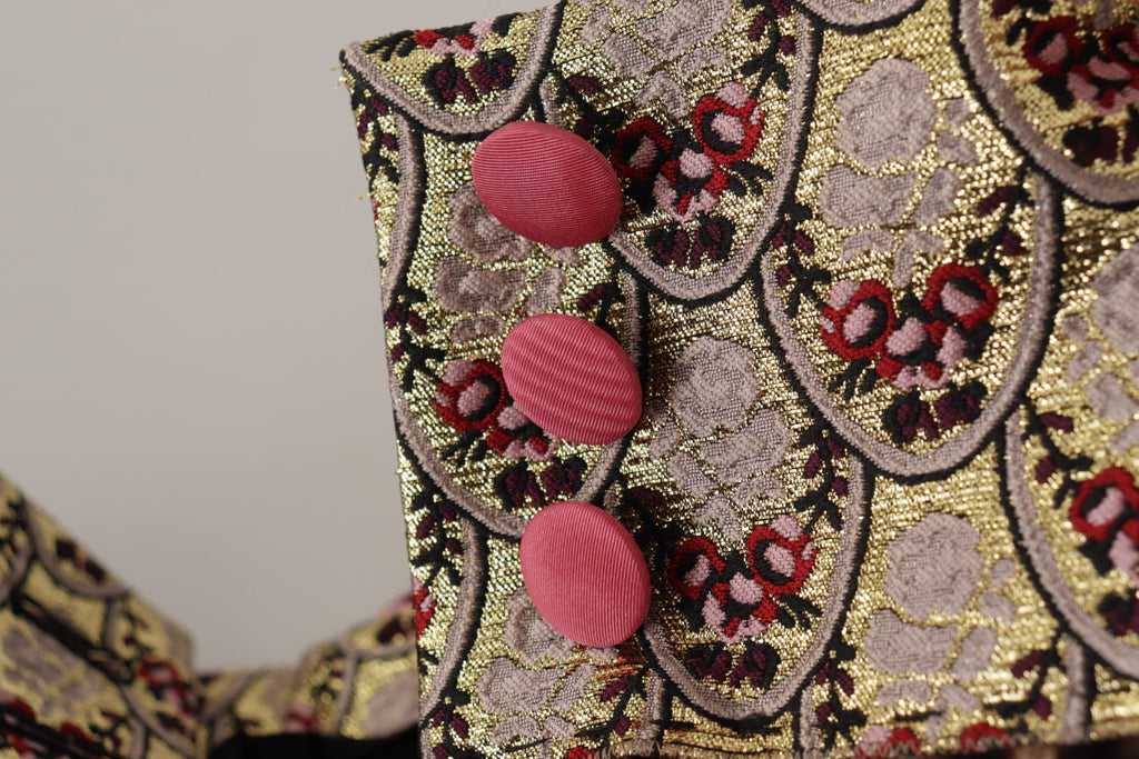 Dolce & Gabbana Braune Leopard-Gold-Jacquard-Hose mit hoher Taille