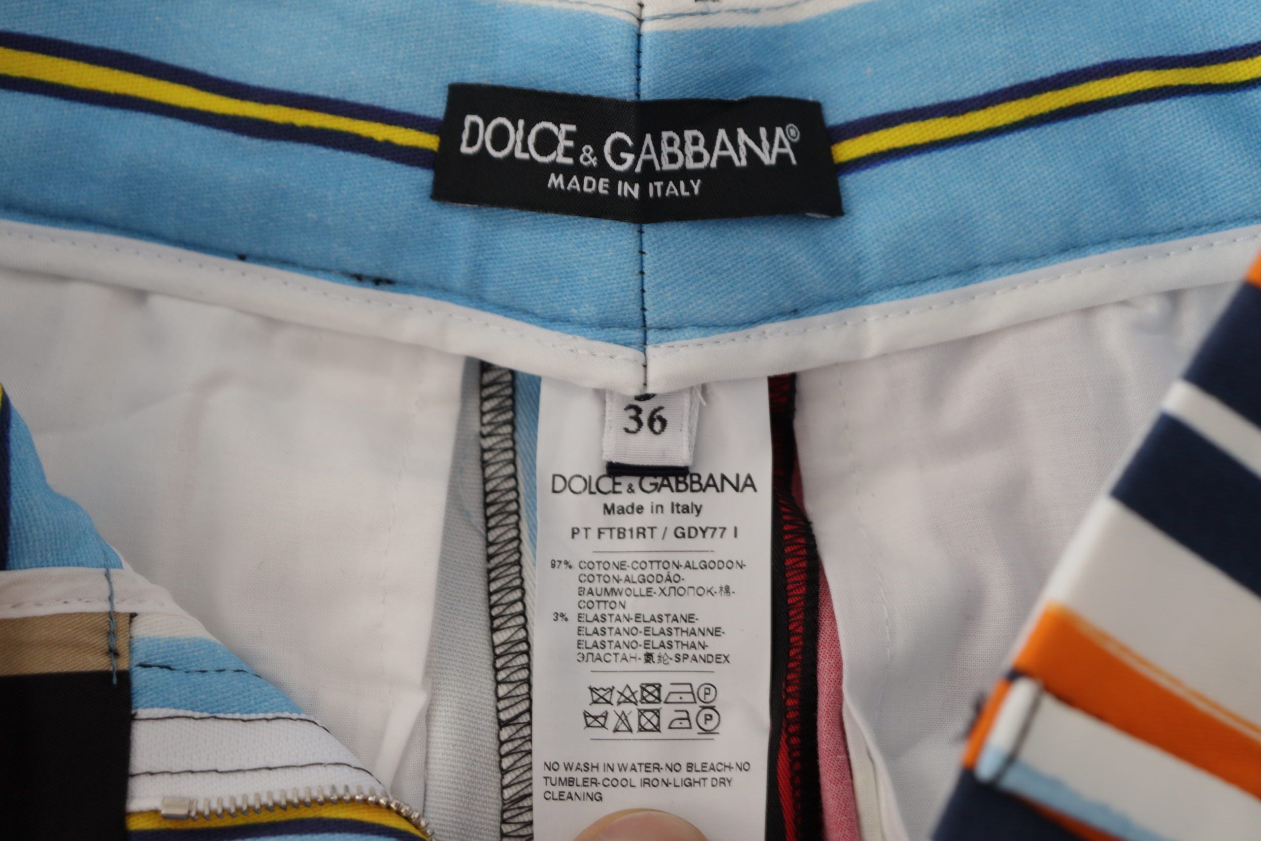 Dolce & Gabbana Mehrfarbig gestreifte Baumwollhose mit hoher Taille