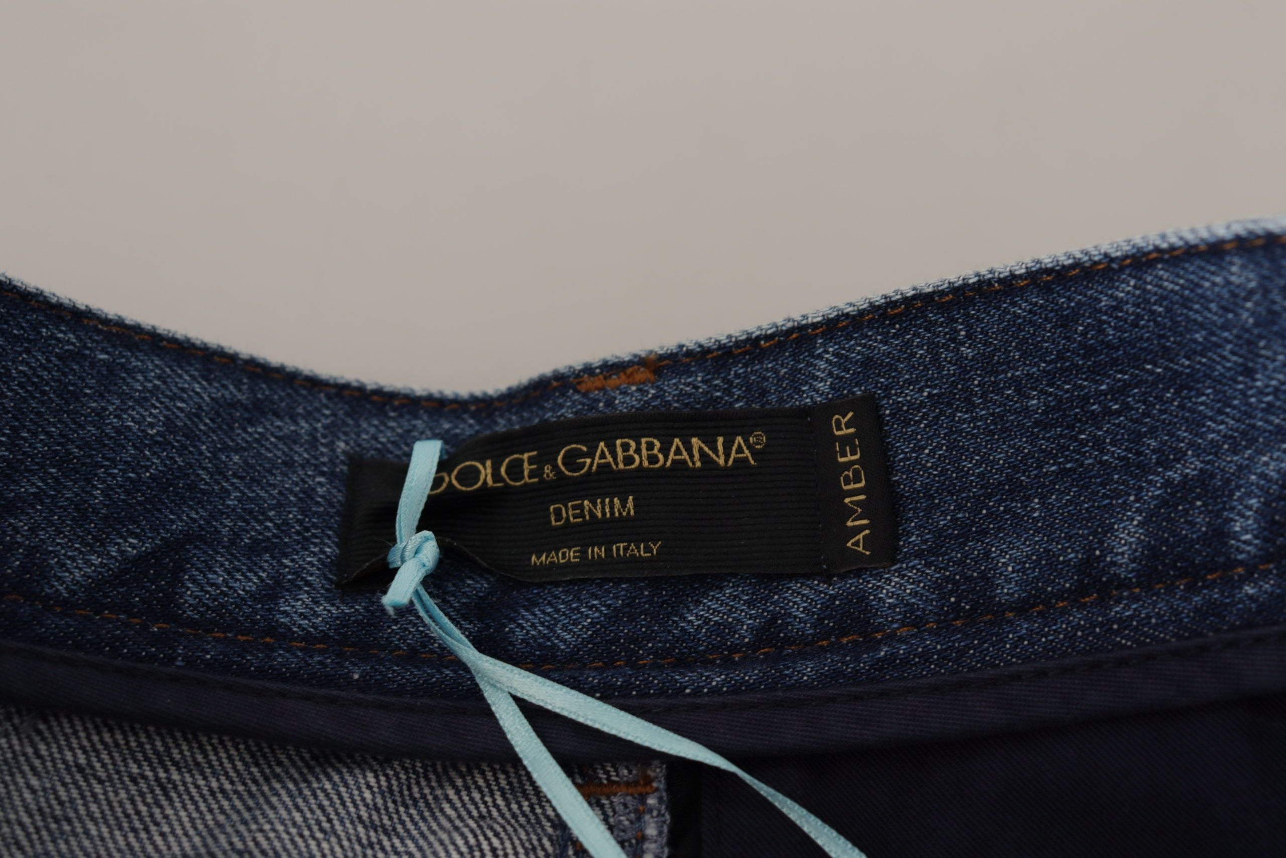 Dolce & Gabbana Blaue Jeans Jacquard Majolika Hose mit hoher Taille