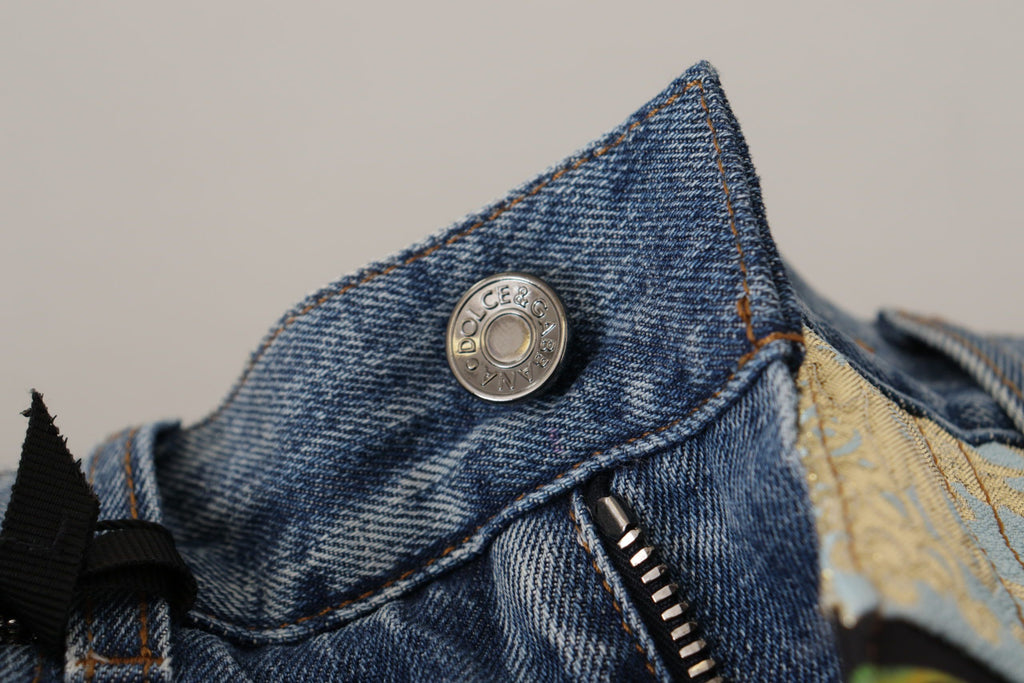 Dolce & Gabbana Blaue Jeans Jacquard Majolika Hose mit hoher Taille