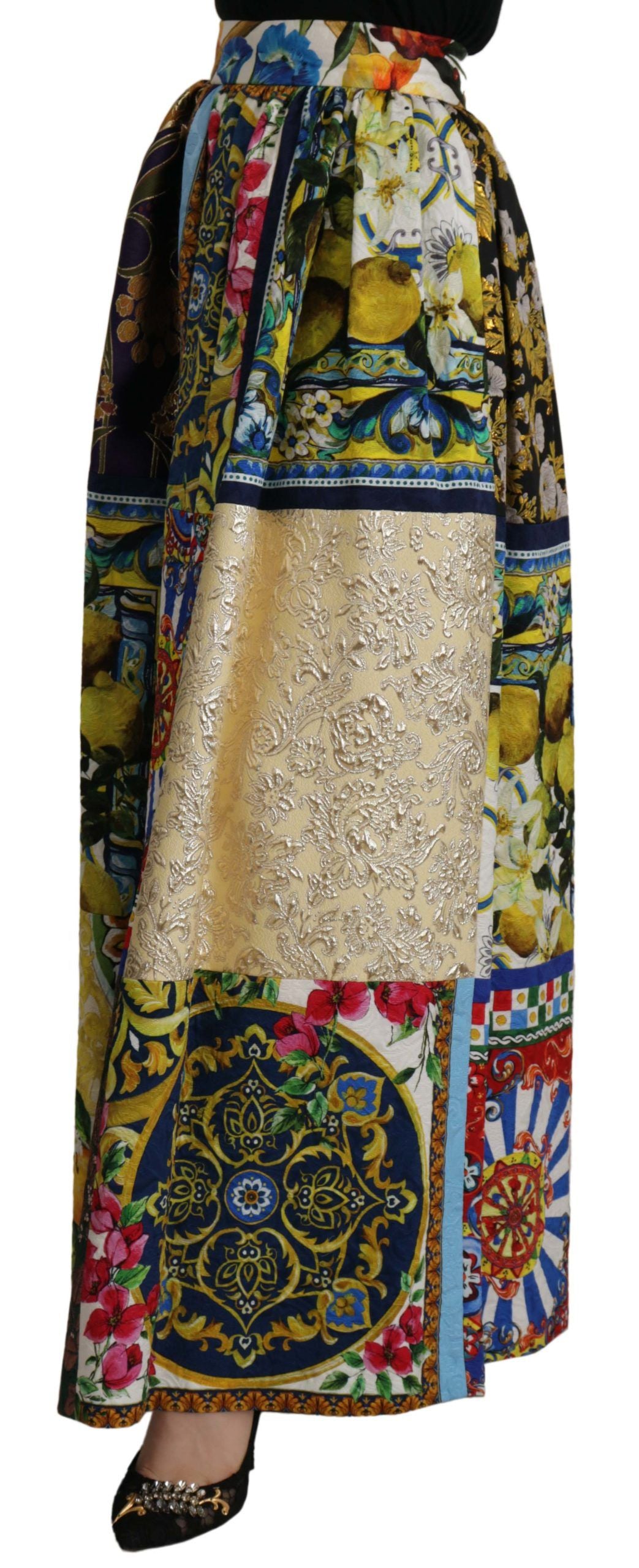 Dolce & Gabbana Multicolor Patchwork Sizilien Langer Maxirock