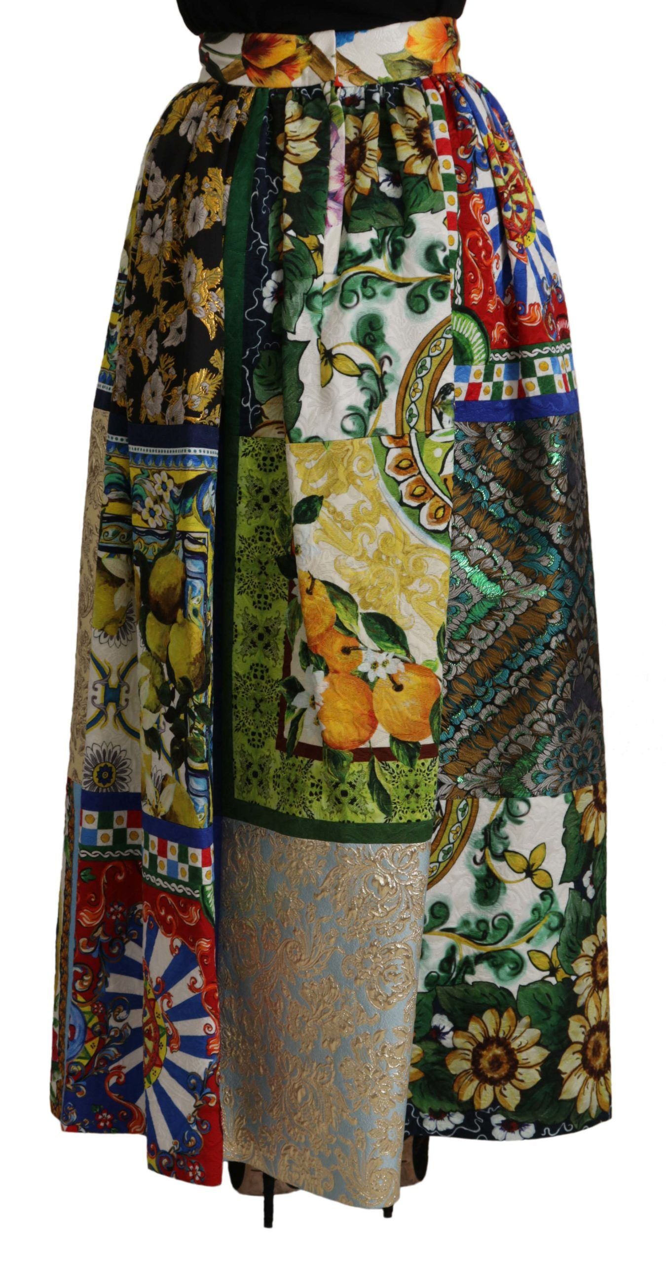 Dolce & Gabbana Multicolor Patchwork Sizilien Langer Maxirock