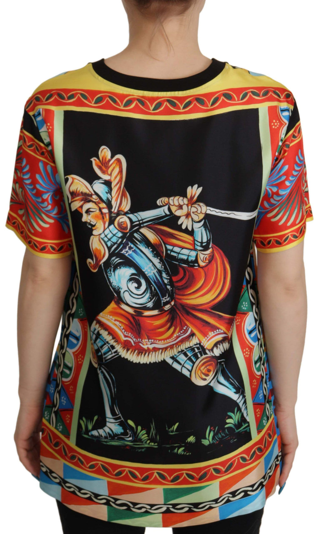 Dolce & Gabbana Multicolor Soldat Carretto Seiden-T-Shirt