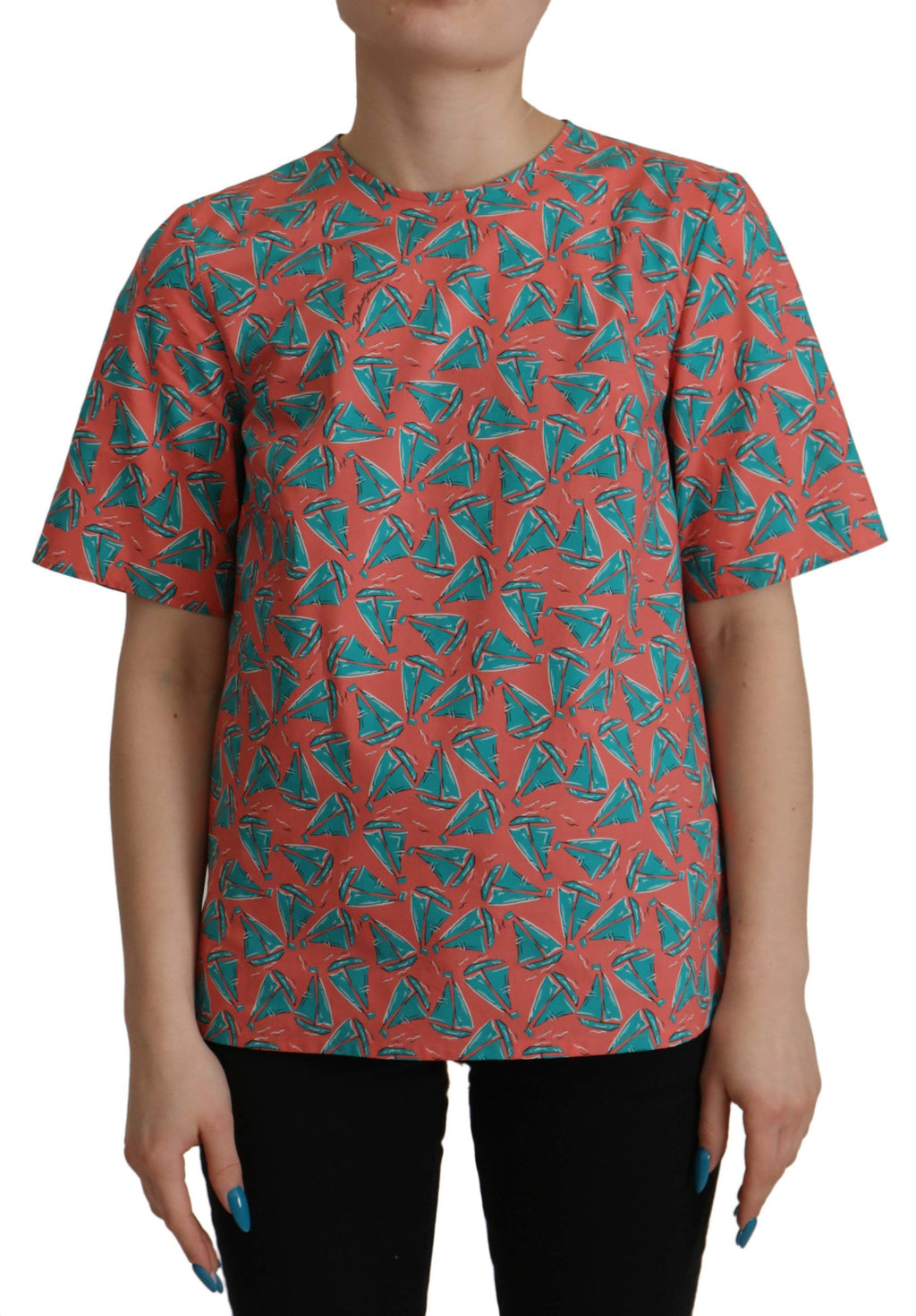 Dolce & Gabbana Rosa T-Shirt aus Baumwolle mit Segelboot-Druck